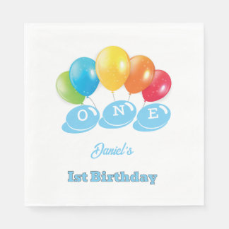 Aangepaste 1e verjaardag Baby Blue Boy's Name Part Servet