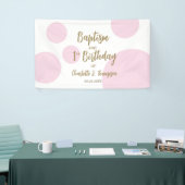 Aangepaste 1e verjaardag en doop Roze Gouden Feest Spandoek (Beurs)