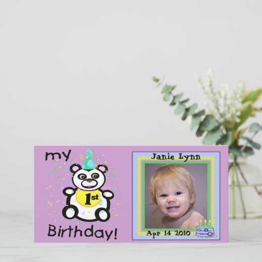 Aangepaste 1e verjaardag fotokaarten aankondiging (Staand voorkant)