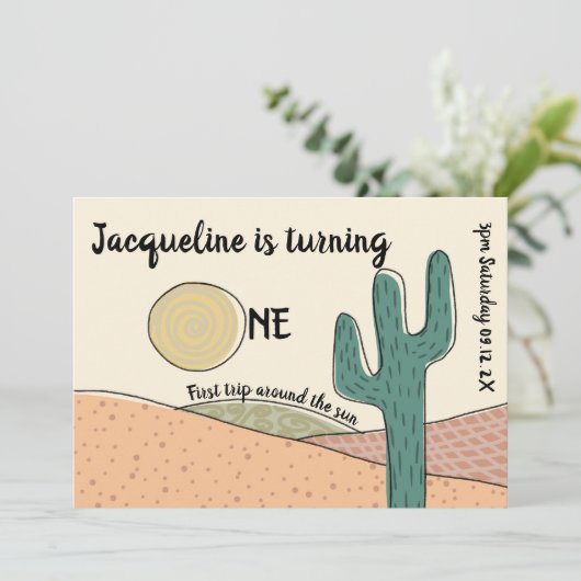 Aangepaste 1e verjaardag Retro Boho Desert Cactus Kaart (Staand voorkant)