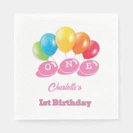 Aangepaste 1e Verjaardag Zacht Roze Meisje Naam Pa Servet