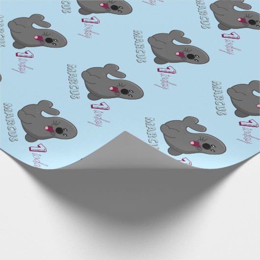 Aangepaste 1e verjaardag Zee Leeuw - Baby zegel Cadeaupapier (Hoek)