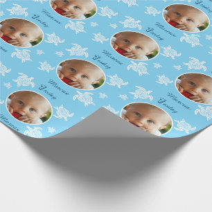 Aangepaste 1e verjaardag zee schildpad blauwe baby cadeaupapier