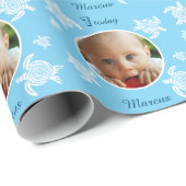 Aangepaste 1e verjaardag zee schildpad blauwe baby cadeaupapier (Rol Hoek)