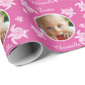 Aangepaste 1e verjaardag zee schildpad roze baby cadeaupapier (Rol Hoek)