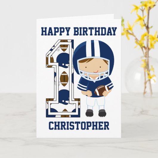 Aangepaste 1st Birthday Football Player Blue Kaart (Gele Bloem)
