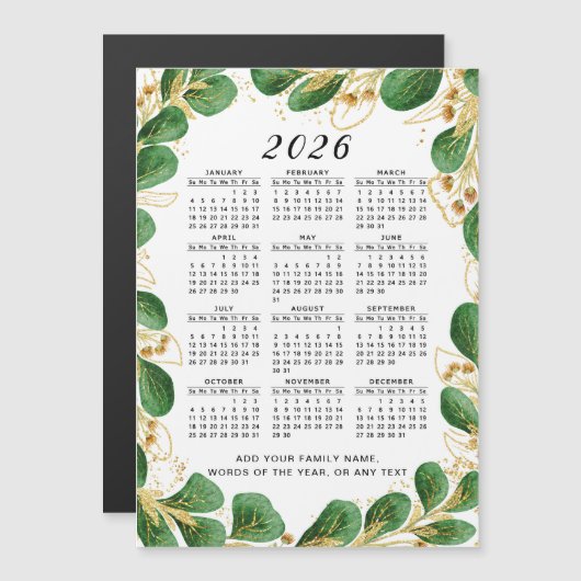 Aangepaste 2025 Kalendermagneet met Elegant Groen (Voorkant / Achterkant)