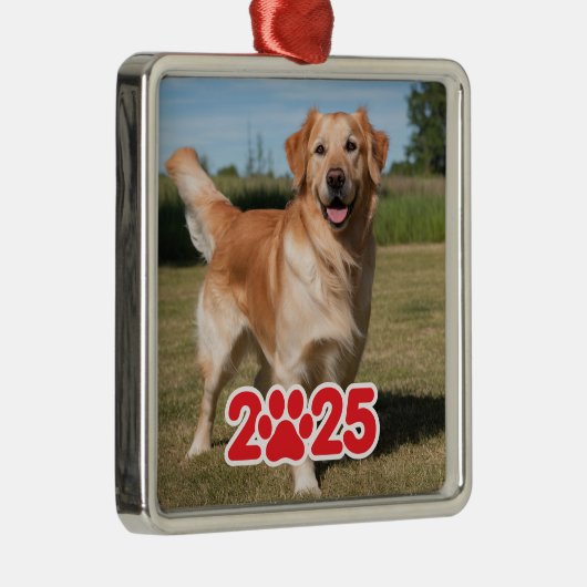 Aangepaste 2025 Pet Foto Metalen Ornament (Rechts)