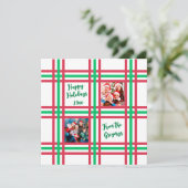 Aangepaste 2025 Red Green Plaid Familiefoto Feestdagenkaart (Staand voorkant)
