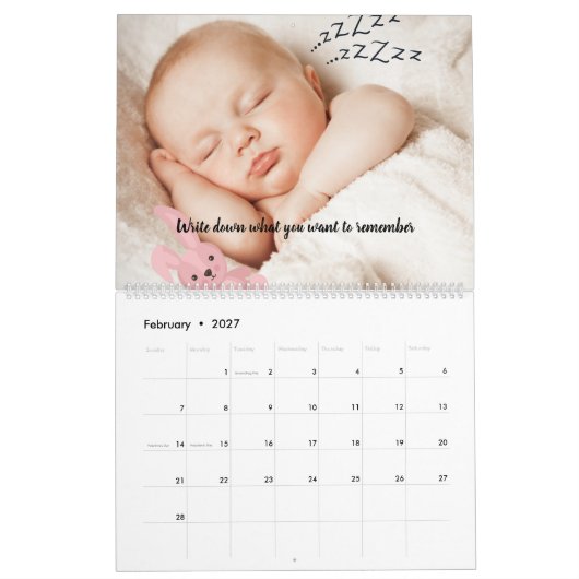 Aangepaste 2026-foto-agenda met berichtontwerp kalender (Feb 2027)