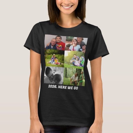 Aangepaste 2026 hier gaan we 6 foto collage  t-shirt (Voorkant)