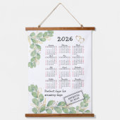 Aangepaste 2026 kalender met elegante Eucalyptus Hangend Wandkleed (Voorkant)