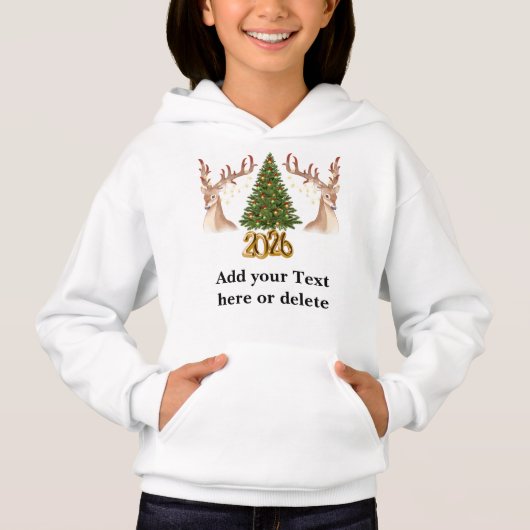 Aangepaste 2026 rendier kerst hoodie voor kinderen (Voorkant)