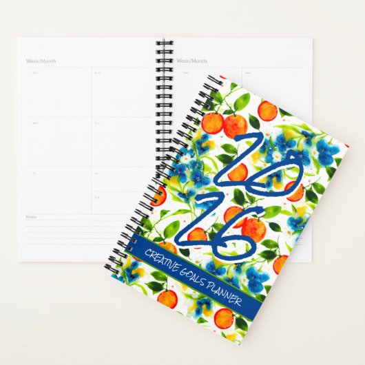 Aangepaste 2026 Sinaasappels & Blauwe Bloesem Plan Planner (Display)