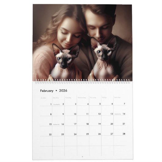 Aangepaste 2026 Sphynx katten huisdier familie fot Kalender (Feb 2026)
