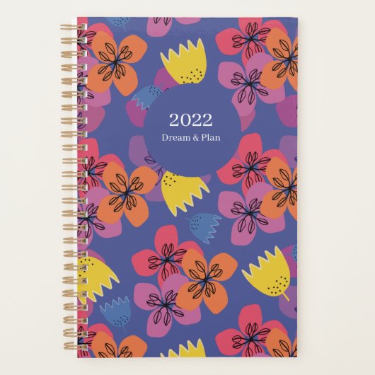 aangepaste 2027 blauwe bloemen citaat maandelijkse planner (Voorkant)