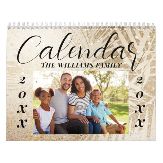 Aangepaste 2027 Elegante Script Gouden Familie Fot Kalender (Hoes)