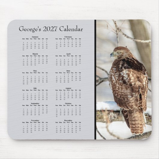 Aangepaste 2027 Roodstaartbuizerd Bureaukalender Muismat (Voorkant)