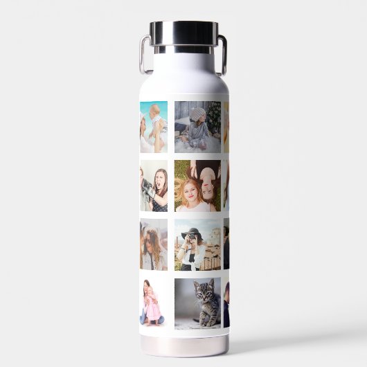 Aangepaste 20 Vierkante Fotoraster Collage Waterfles (Voorkant)