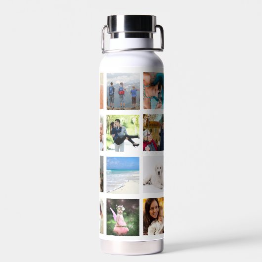 Aangepaste 20 Vierkante Fotoraster Collage Waterfles (Achterkant)