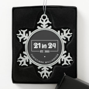 Aangepaste 21e verjaardag 21 in 24 Est 2003 Verjaa Tin Sneeuwvlok Ornament