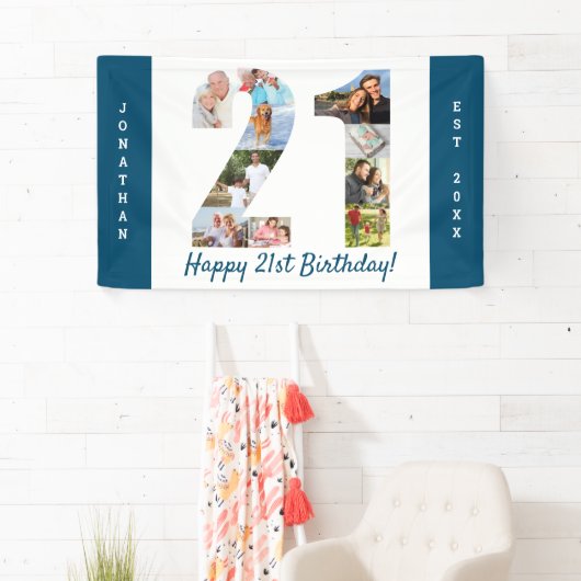 Aangepaste 21e verjaardag Foto-collage op feestdag Spandoek (Insitu)