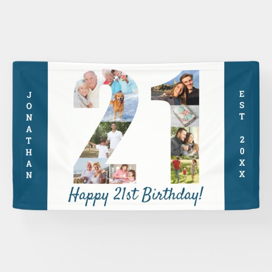 Aangepaste 21e verjaardag Foto-collage op feestdag Spandoek (Horizontaal)