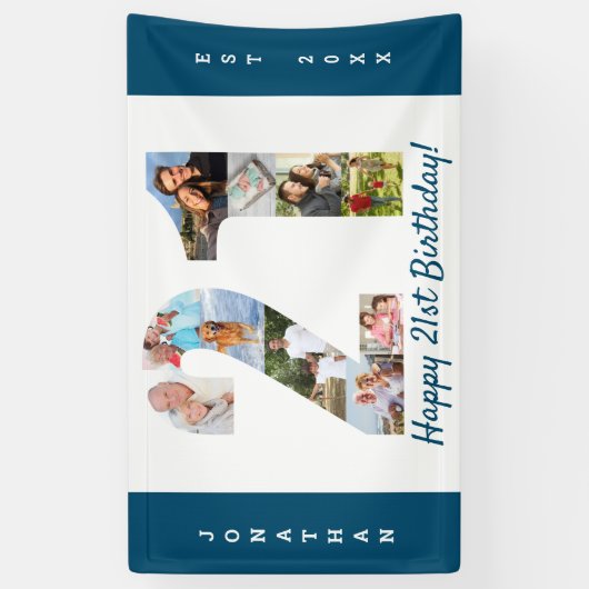 Aangepaste 21e verjaardag Foto-collage op feestdag Spandoek (Verticaal)