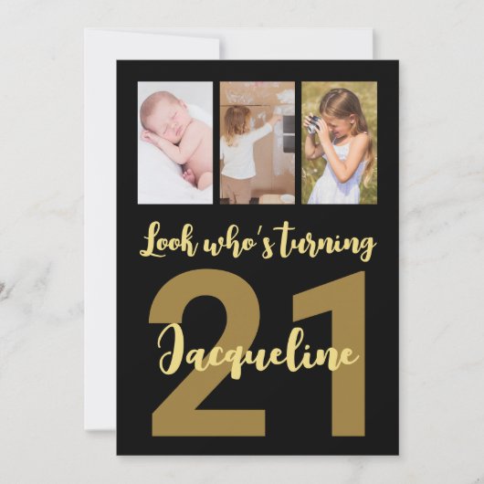 Aangepaste 21e verjaardag Gouden moderne fotocolla Kaart (Voorkant)