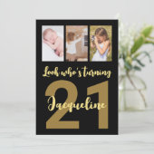 Aangepaste 21e verjaardag Gouden moderne fotocolla Kaart (Staand voorkant)