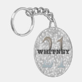 Aangepaste 21e verjaardag | Naam Silver Bokeh Sleutelhanger (Voorkant Links)
