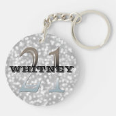 Aangepaste 21e verjaardag | Naam Silver Bokeh Sleutelhanger (Achterkant)