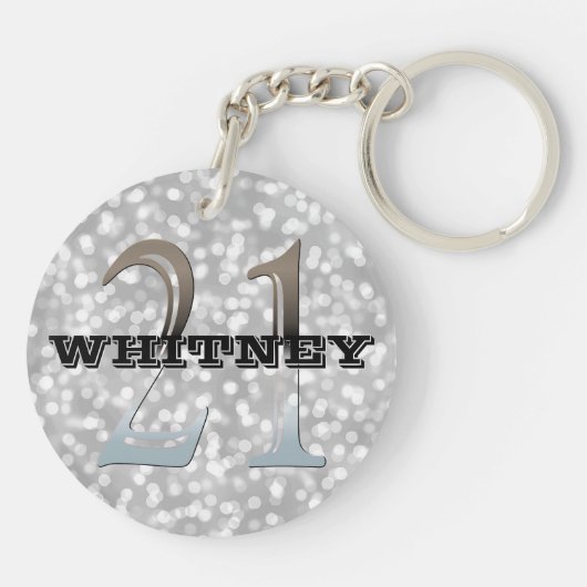 Aangepaste 21e verjaardag | Naam Silver Bokeh Sleutelhanger (Achterkant)