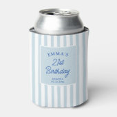 Aangepaste 21e verjaardag Preppy blauwe gestreepte Blikjeskoeler (Blikje Voorkant)