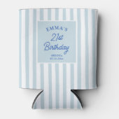 Aangepaste 21e verjaardag Preppy blauwe gestreepte Blikjeskoeler (Voorkant)