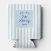 Aangepaste 21e verjaardag Preppy blauwe gestreepte Blikjeskoeler (Achterkant)