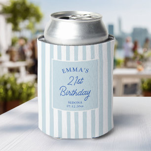 Aangepaste 21e verjaardag Preppy blauwe gestreepte Blikjeskoeler