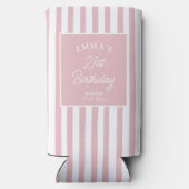 Aangepaste 21e verjaardag Preppy Roze Gestreepte F Seltzer Blikjeskoeler (Achterkant)
