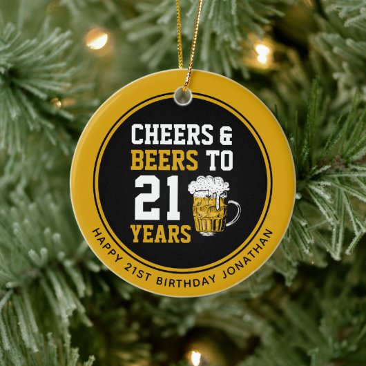 Aangepaste 21e Verjaardag Proost & Bier tot 21 jaa Keramisch Ornament (Boom)