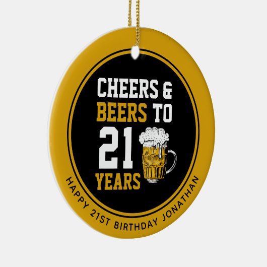 Aangepaste 21e Verjaardag Proost & Bier tot 21 jaa Keramisch Ornament (Rechts)