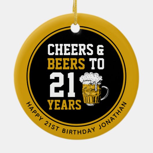 Aangepaste 21e Verjaardag Proost & Bier tot 21 jaa Keramisch Ornament (Achterkant)