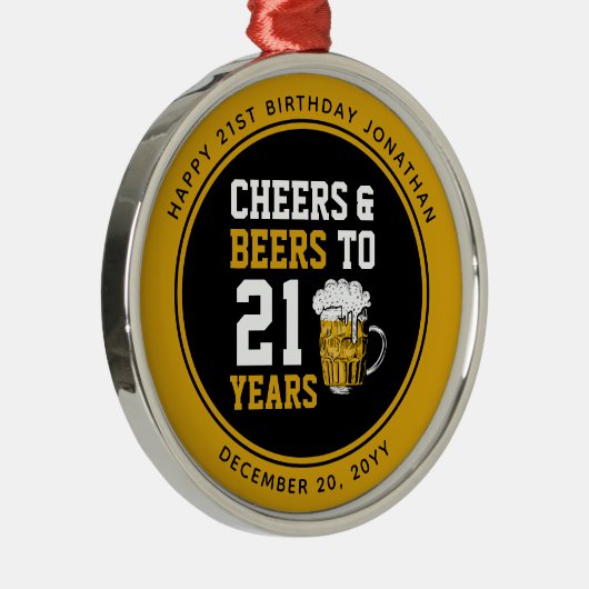 Aangepaste 21e Verjaardag Proost & Bier tot 21 jaa Metalen Ornament (Rechts)