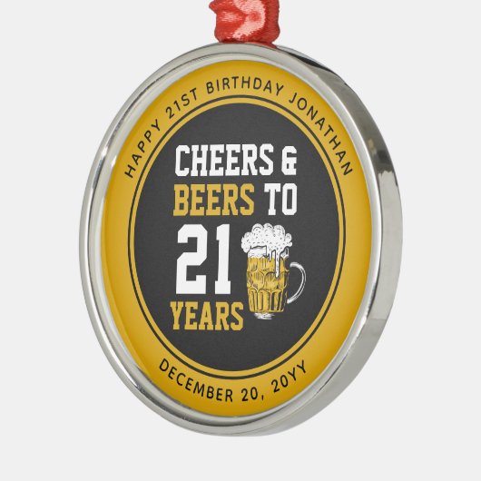 Aangepaste 21e Verjaardag Proost & Bier tot 21 jaa Metalen Ornament (Links)