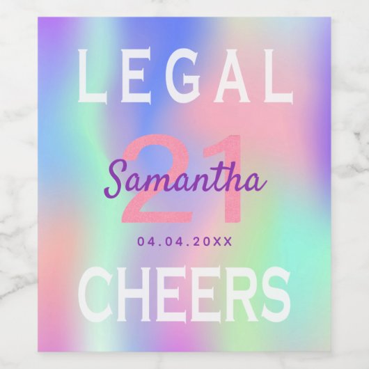 Aangepaste 21e verjaardag van regenboogwet glitter wijn etiket (Enkel label)