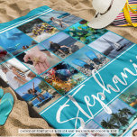 Aangepaste 24-fotokleuren voor Collage Strandlaken<br><div class="desc">Creëer uw eigen gepersonaliseerde het strandhanddoek van de de kleurenfoto van de douanekleur gebruikend deze gemakkelijk-aan-upload sjabloon van de fotocollage met 24 vierkante afbeeldingen en naam die in een modern handgeschreven manuscript wordt getoond. Kies uw achtergrond en tekstkleuren en doopvontstijl voor een douane kijkt (de witte tekst van de steekproef...</div>