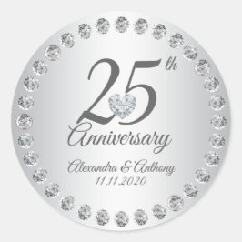 Aangepaste 25e bruiloft Jubileum diamanten zilver Ronde Sticker