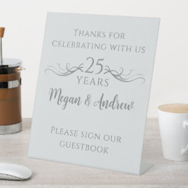 Aangepaste 25e bruiloft Jubileum Guestbook Sign Reclamebord Met Voetstuk