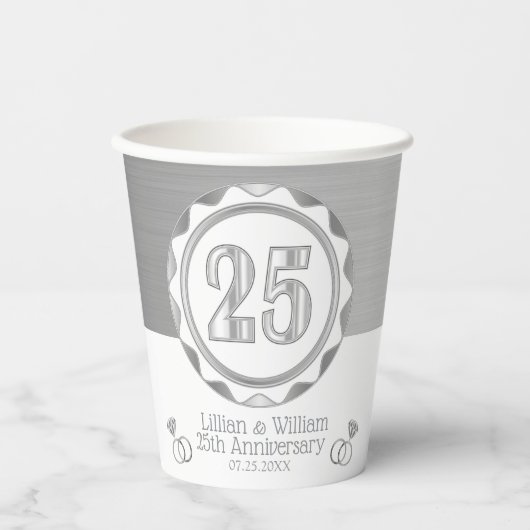 Aangepaste 25e Golden Jubileum of verjaardag, enz. Papieren Bekers (Voorkant)