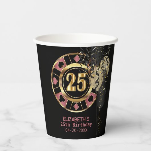 Aangepaste 25e verjaardag Vegas Style Papieren Bekers (Achterkant)