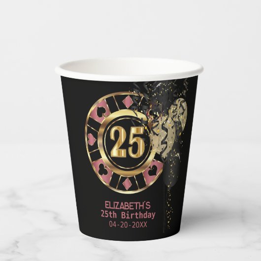 Aangepaste 25e verjaardag Vegas Style Papieren Bekers (Voorkant)